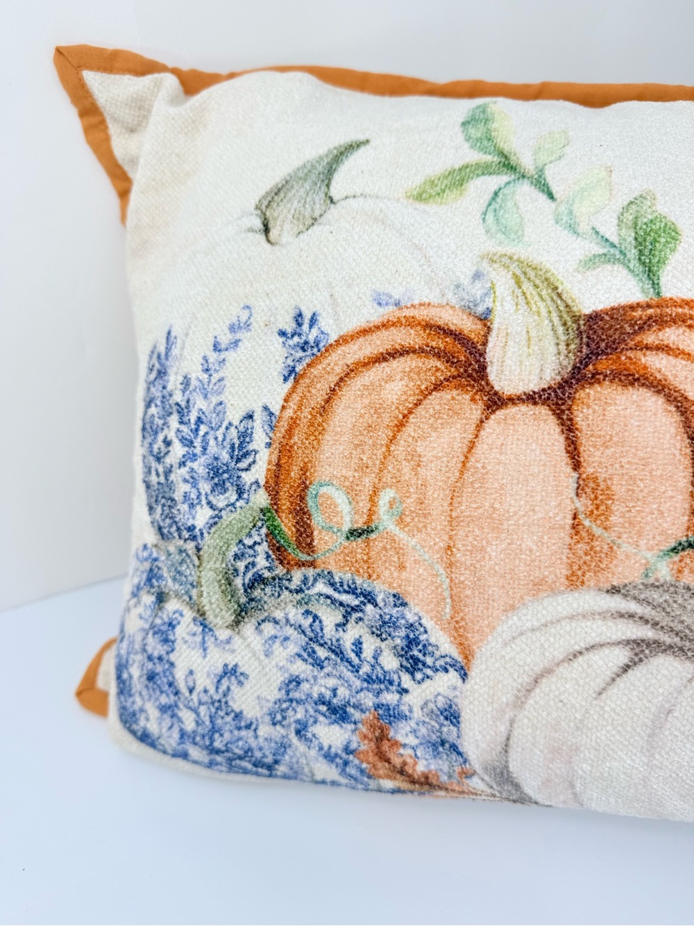 Artelier Nicole Miller Orange Cream Pumpkin Print Soft Woven Long Accent Pillow - Picture 2 of 12